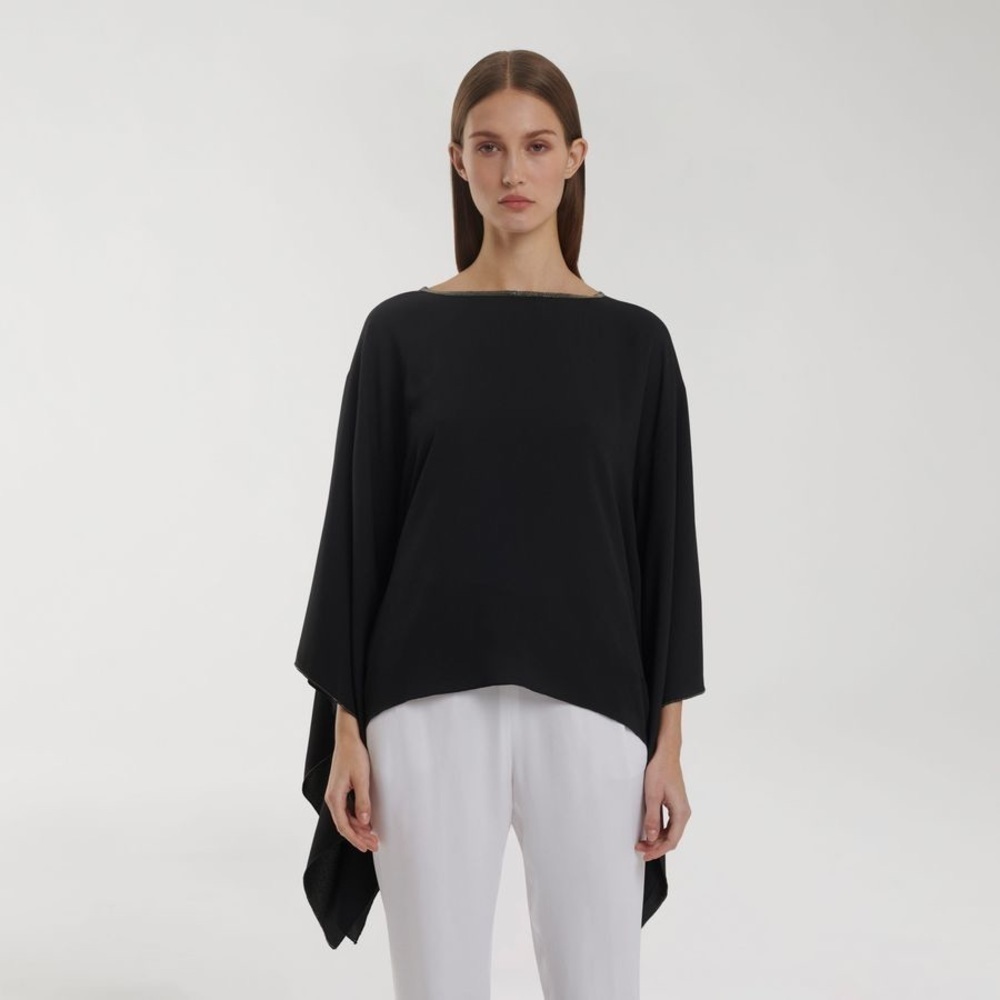 FABIANA FILIPPI Batwing Cashmere Silk Sweater Dark Charcoal Gray Sz 4 / XS